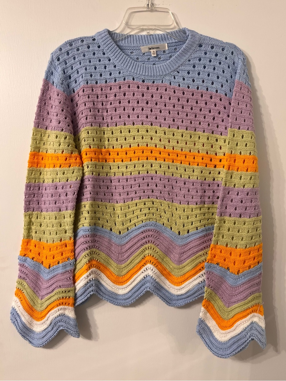 NEW LALAVON STRIPED BOHEMIAN BELL SLEEVE KNIT CROCHET TOP ✨